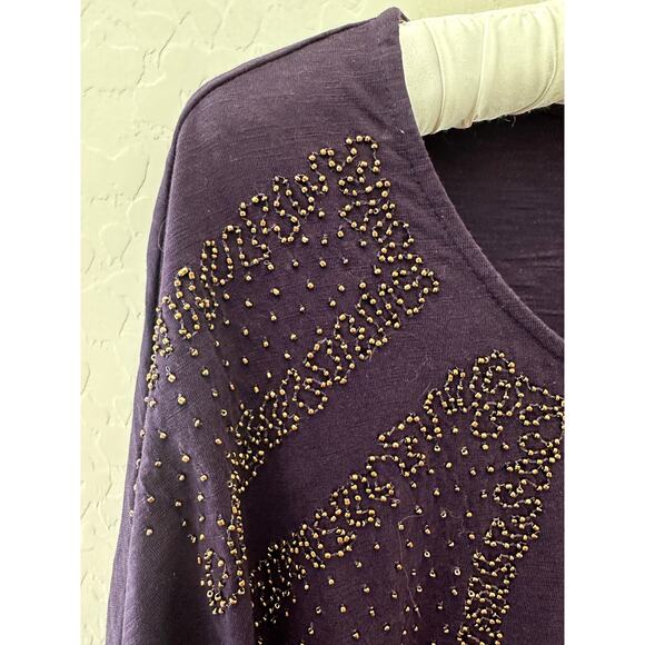 COLDWATER CREEK | Purple Beaded Embellished Dolman Sleeve Top 100% Cotton | XL - Picture 4 of 8